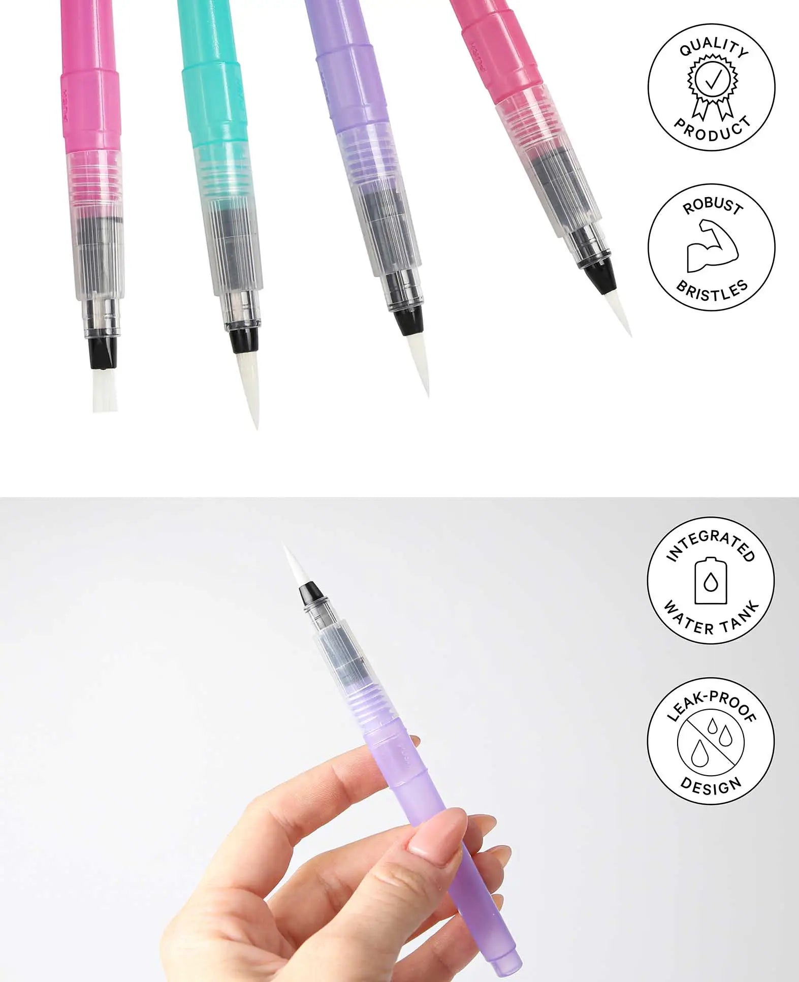 Ensemble de pinceaux à réservoir d'eau, stylos pinceaux à eau rechargeables, 4 pièces
