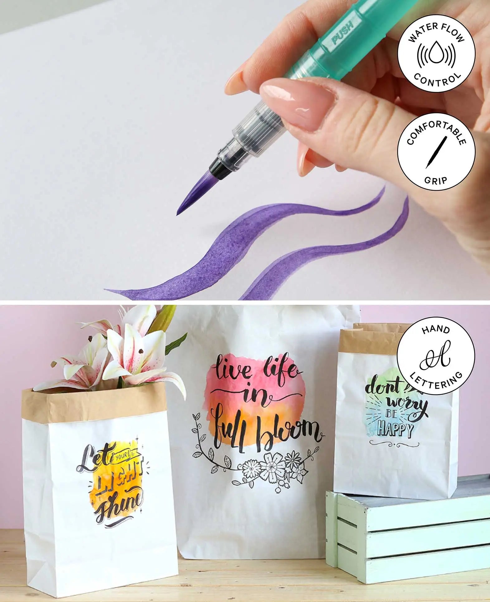 Ensemble de pinceaux à réservoir d'eau, stylos pinceaux à eau rechargeables, 4 pièces