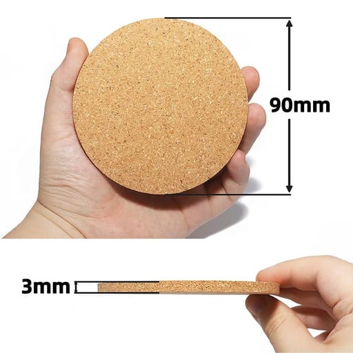 Cork Drink Coasters, Brown, Ø 90mm, 10 pcs.