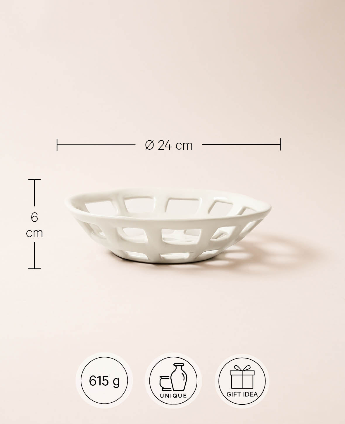 Ceramic Basket Dish, white, D24
