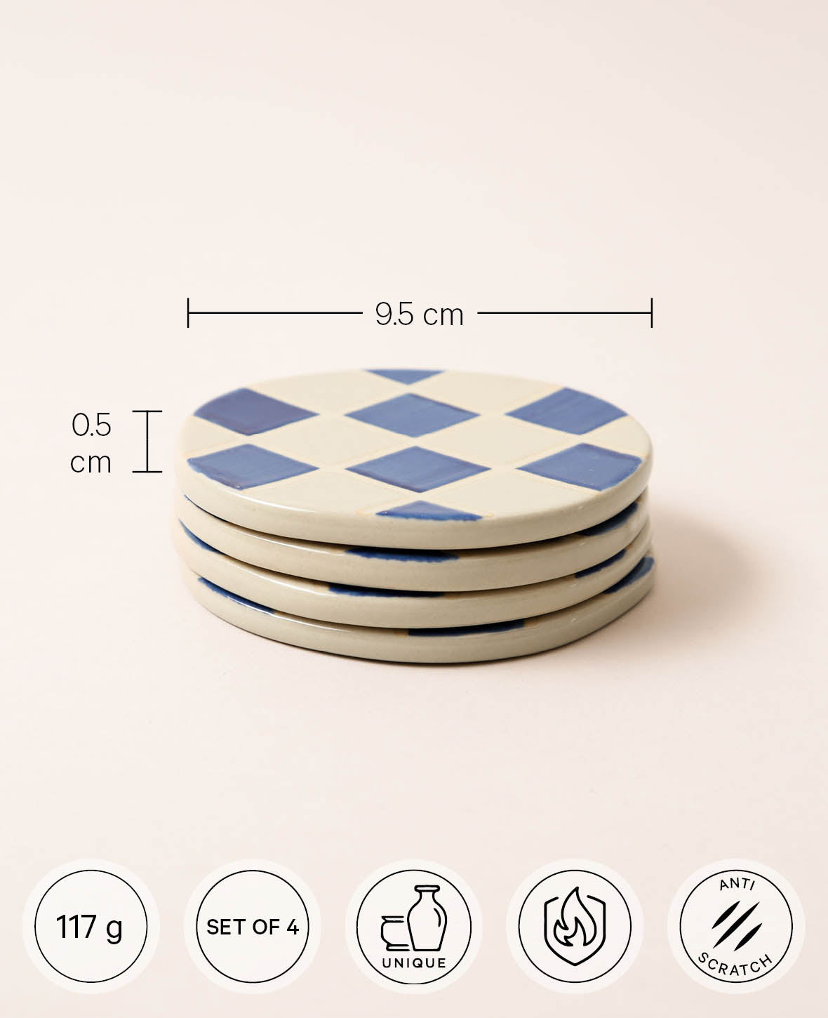 Sous-verres en céramique, carrés, 4 pièces.