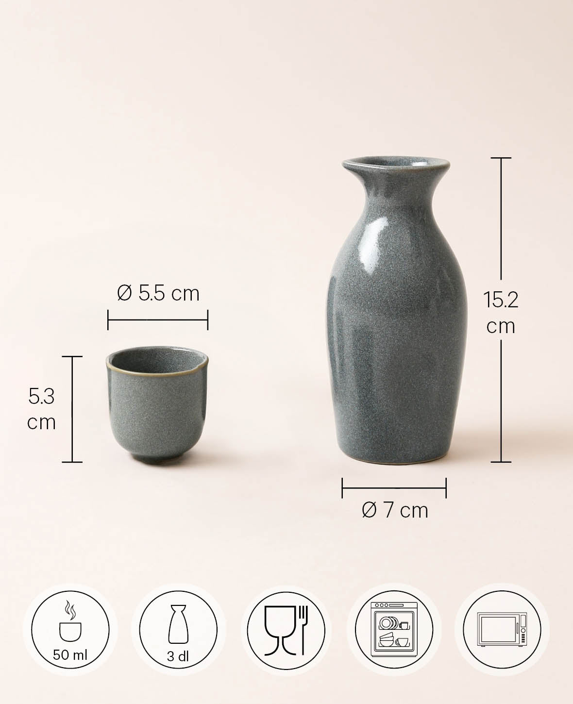 Sake set, 300 ml carafe, 4 cups 50 ml