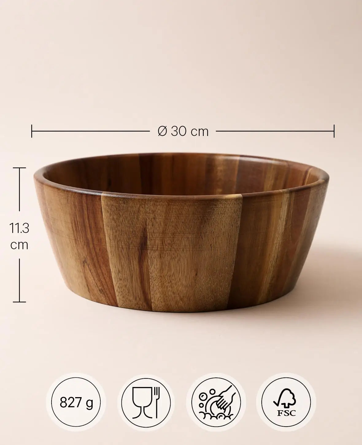 Acacia Wood Bowl, D30.5 x 11.4 cm