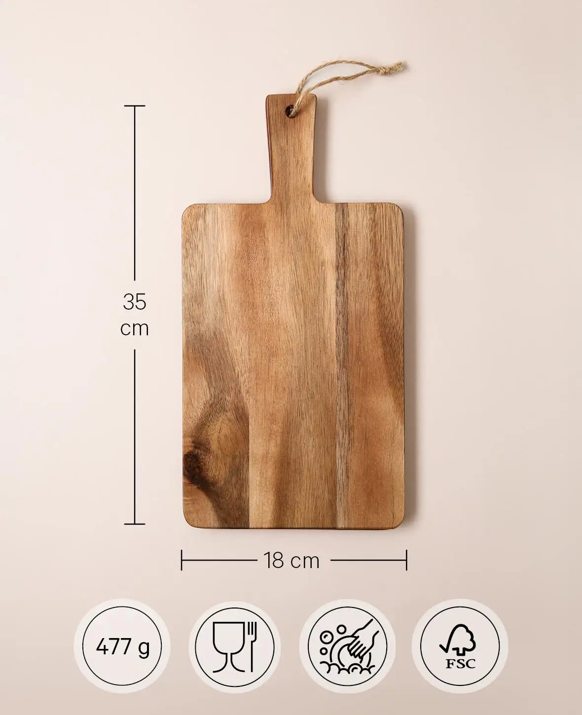 Acacia Wood Serving Board, 35 x 18 cm