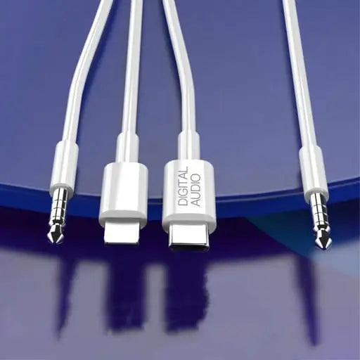 (120cm) Adaptateur musical 3en1 Lightning / AUX 3.5mm / USB C vers AUX 3.5mm