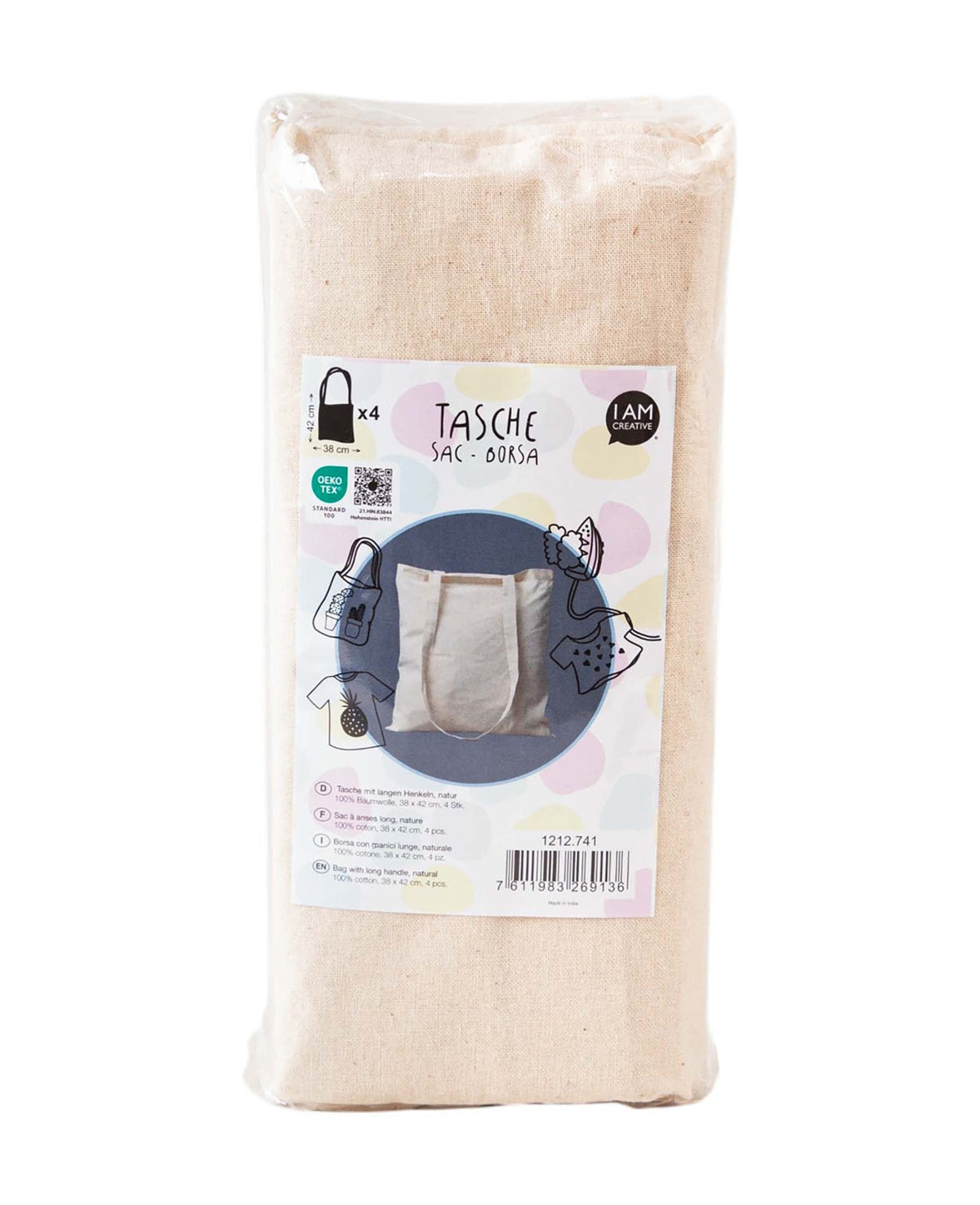 Stofftasche Baumwolle Natur, 38x42 cm, 4er Set