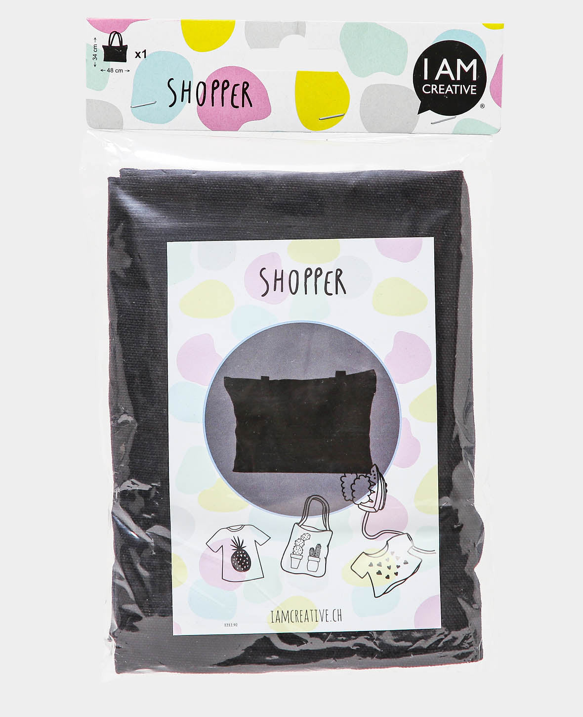Shopper Stofftasche, Schwarz, 48 x 10 x 34 cm