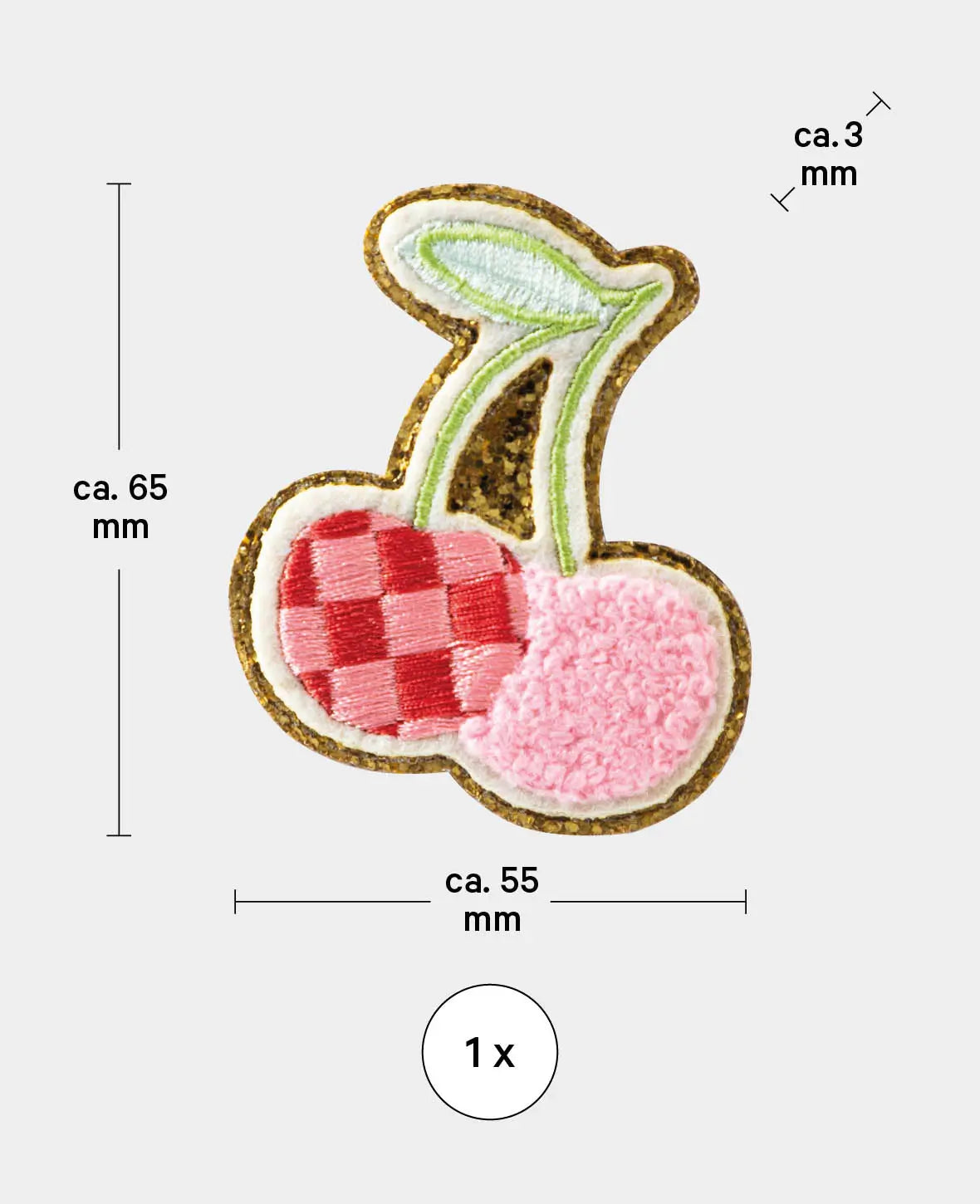 Iron-on patch "Cherry", iron-on & sew-on, Colorful, approx. 5.5 x 6.5 cm