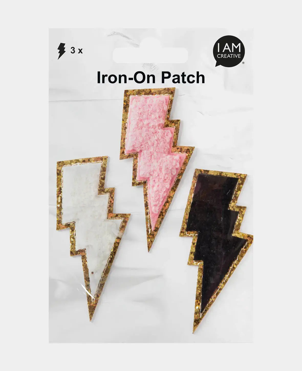 Iron on patch "Blitz", Aufnäher zum Aufbügeln & Annähen, Bunt, ca. 3.5 x 7.5 cm, 3 Stk.