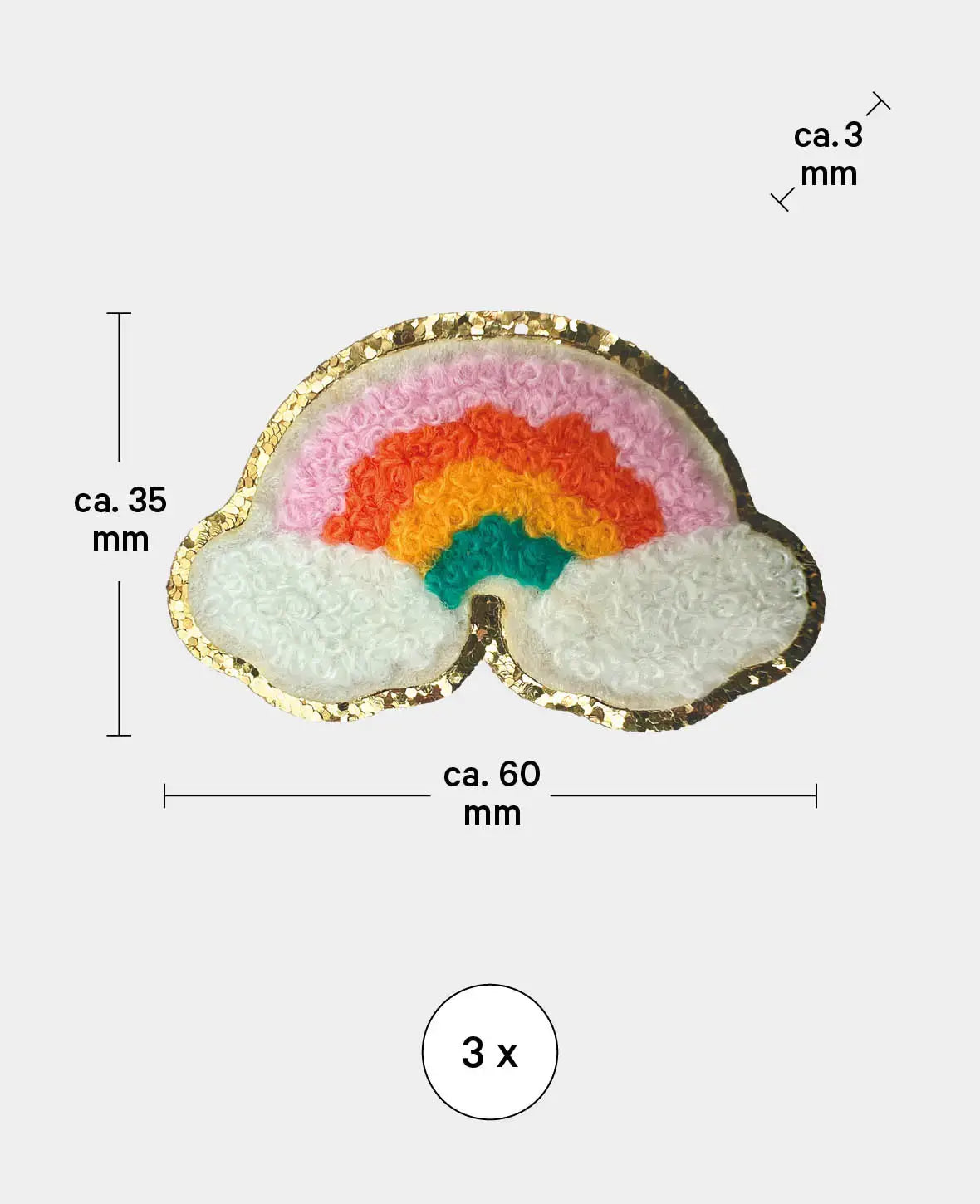 Écusson thermocollant "Arc-en-ciel", à repasser et à coudre, multicolore, env. 6 x 3,5 cm, 3 pièces