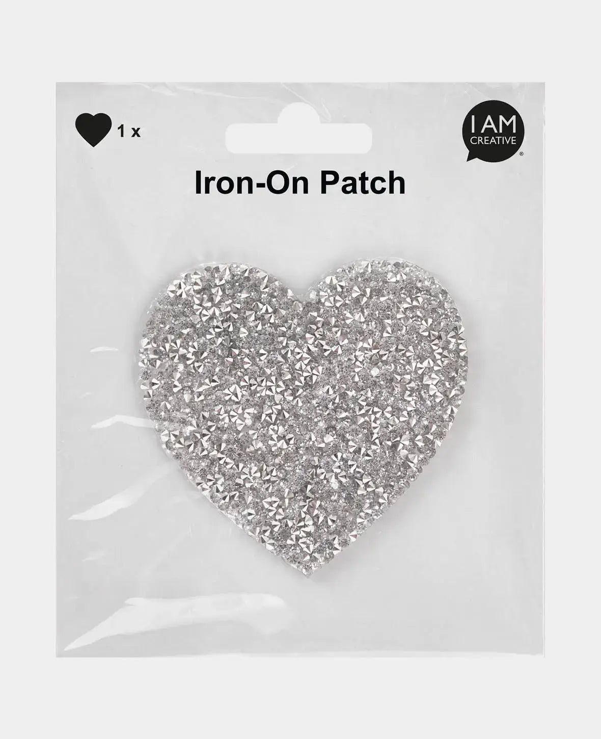 Iron-on patch, heart with rhinestones, 1 pc.