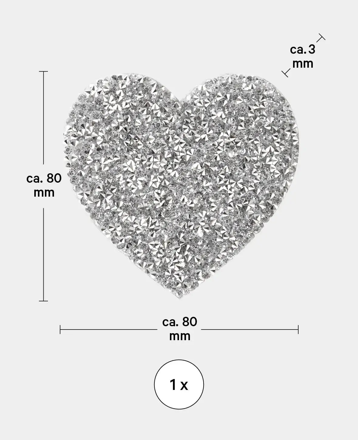 Iron-on patch, heart with rhinestones, 1 pc.