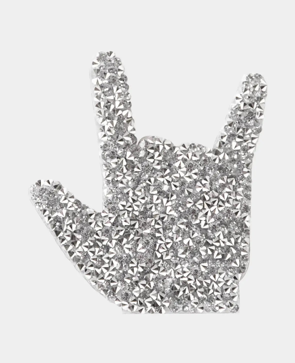 Iron on patch "Hand mit Strass", Aufnäher zum Aufbügeln & Annähen, Silber, ca. 6.5 x 8 cm
