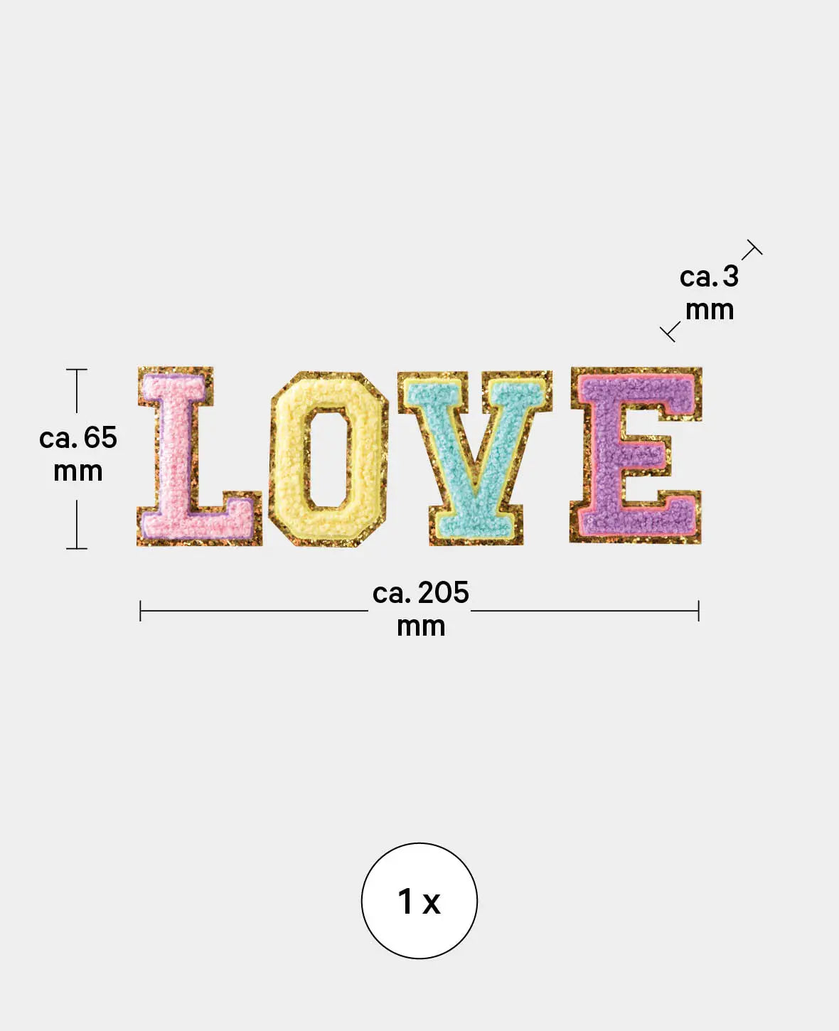 Iron on patch "Love", Iron-on & Sew-on Patch, Colorful, approx. 20.5 x 6.5 cm