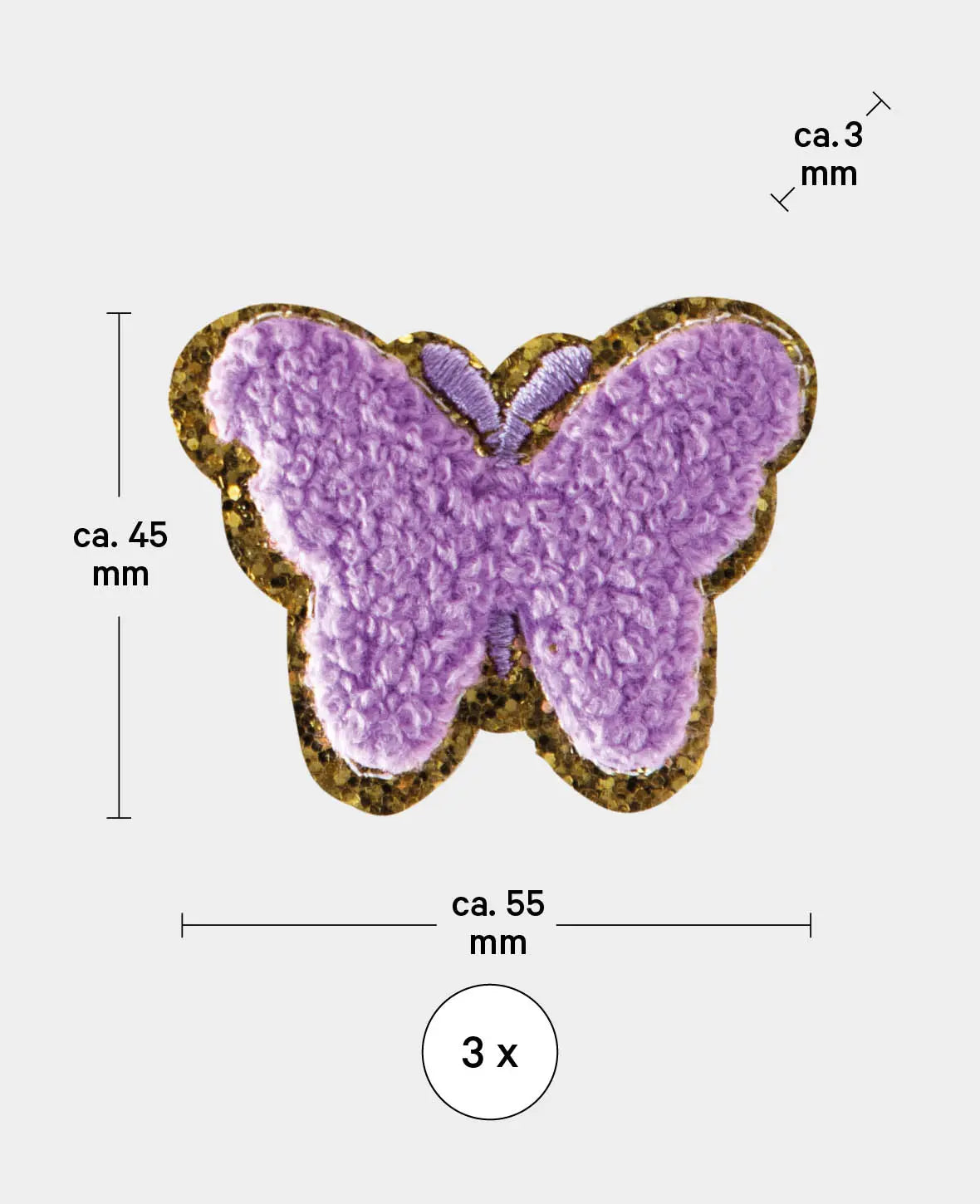 Patch thermocollant "Papillon", à thermocoller et à coudre, Coloré, env. 5.5 x 4.5 cm, 3 pcs.