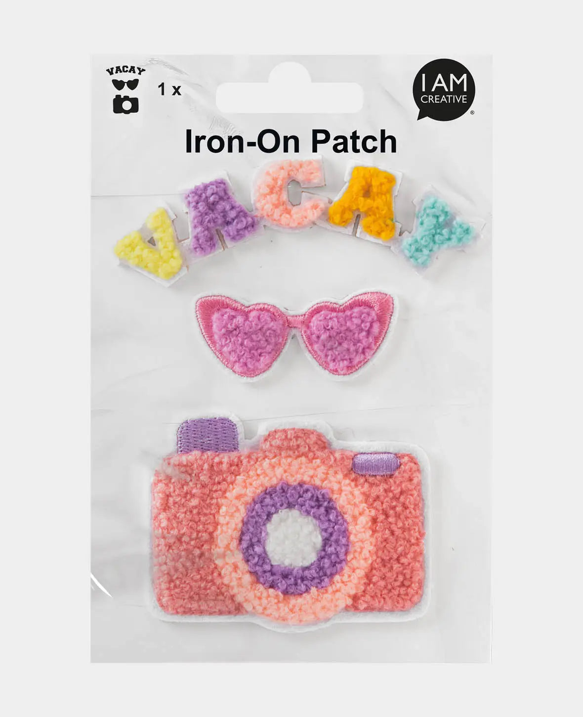 Iron on patch "Ferien", Aufnäher zum Aufbügeln & Annähen, Bunt, ca. 9 x 3 / 5 x 2 / 6 x 5 cm, 3 Stk.