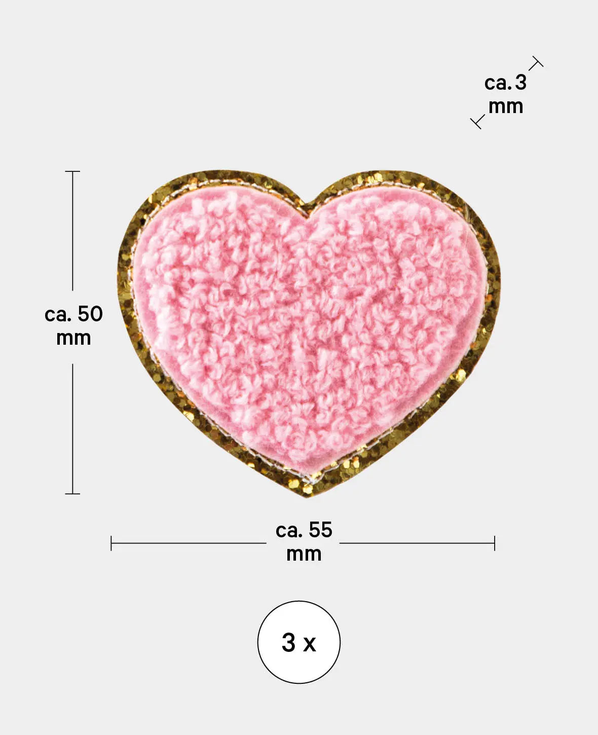 Iron-on patch "Heart", sew-on & iron-on, colorful, approx. 5.5 x 5 cm, 3 pcs.