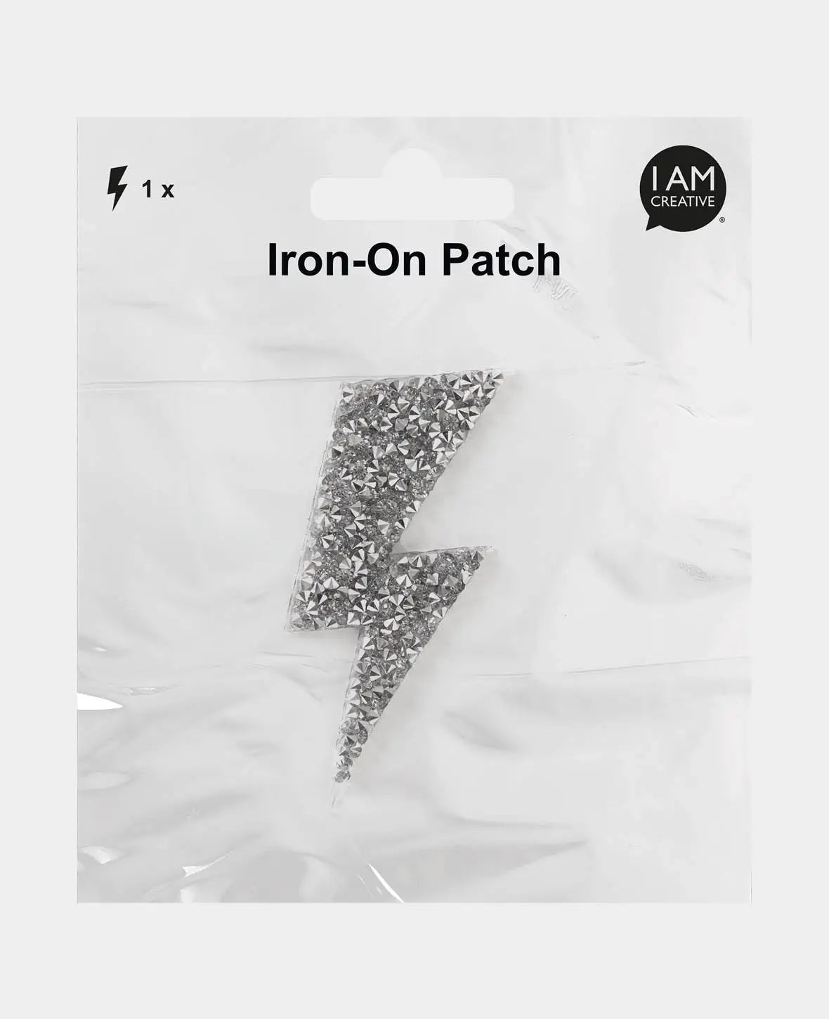 Iron on patch "Blitz mit Strass", Aufnäher zum Aufbügeln & Annähen, Silber, ca. 3.5 x 7.5 cm