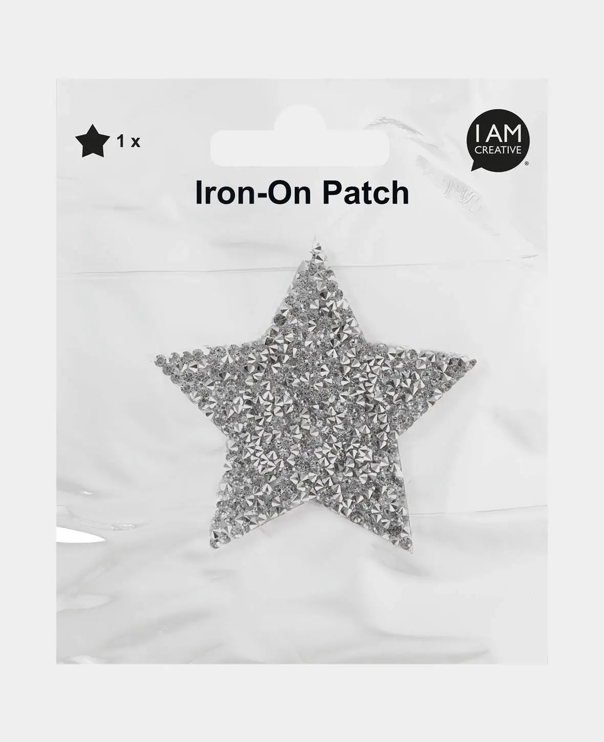 Iron on patch "Stern mit Strass", Aufnäher zum Aufbügeln & Annähen, Silber, ca. ø 8 cm