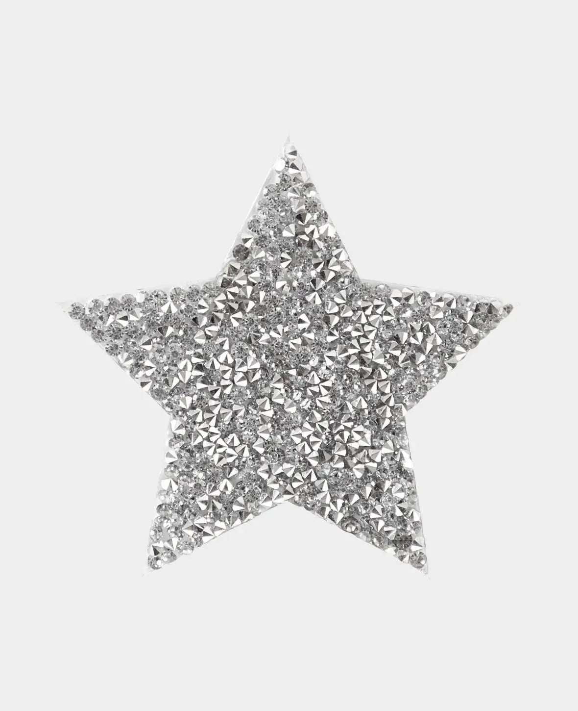 Iron on patch "Stern mit Strass", Aufnäher zum Aufbügeln & Annähen, Silber, ca. ø 8 cm