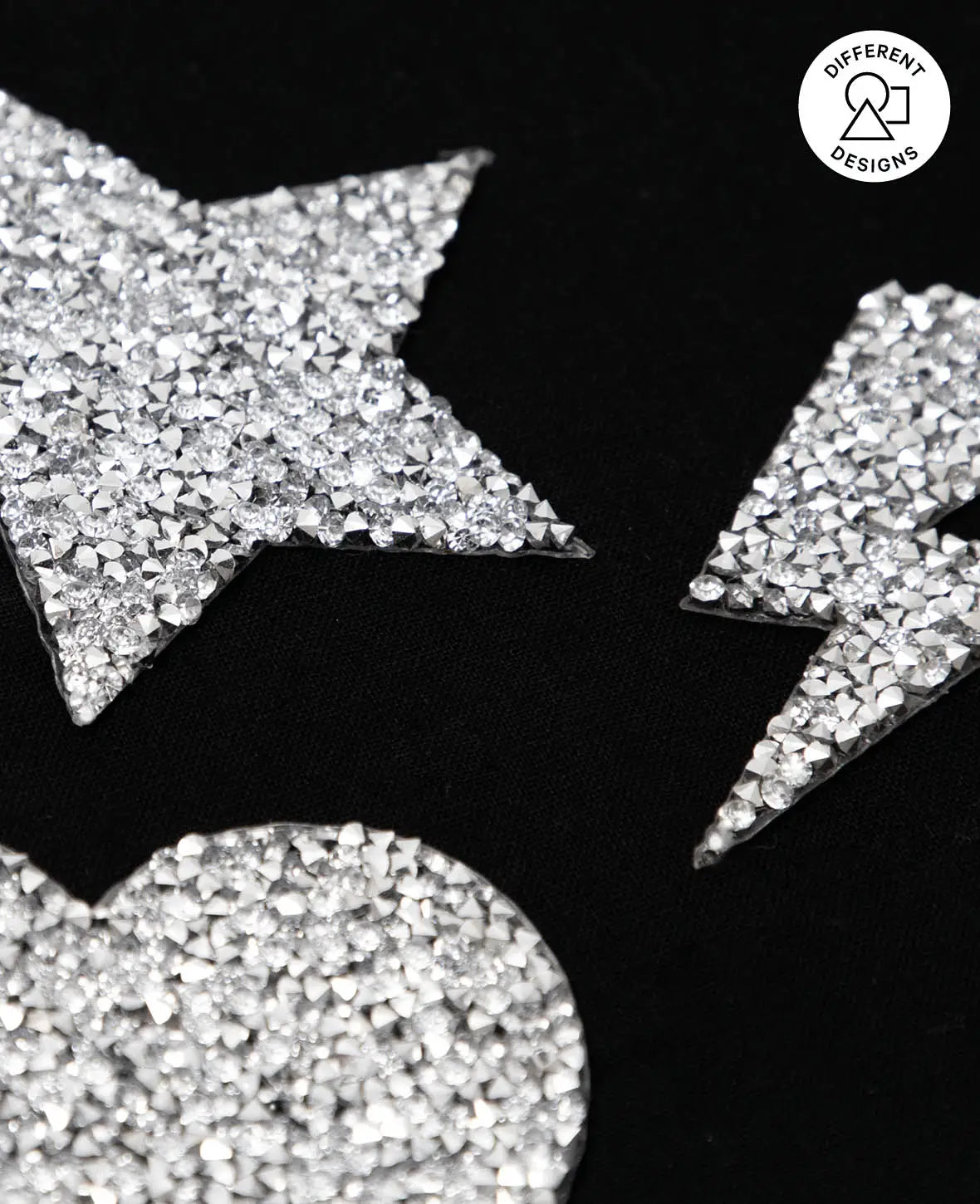 Iron-on patch, heart with rhinestones, 1 pc.