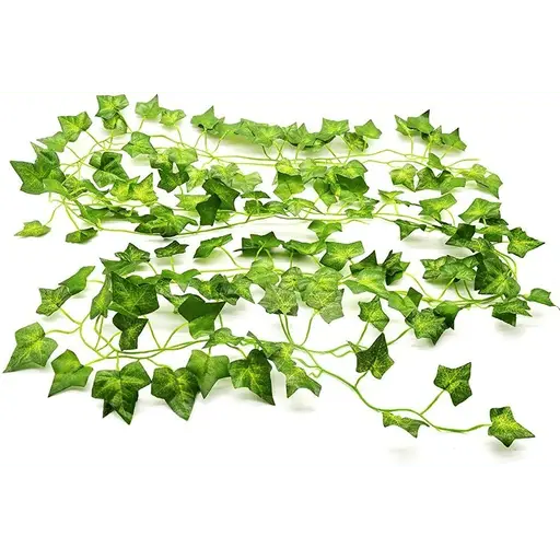 Guirlande de feuilles artificielles de lierre décoratif, vert, 220 cm, lot de 12