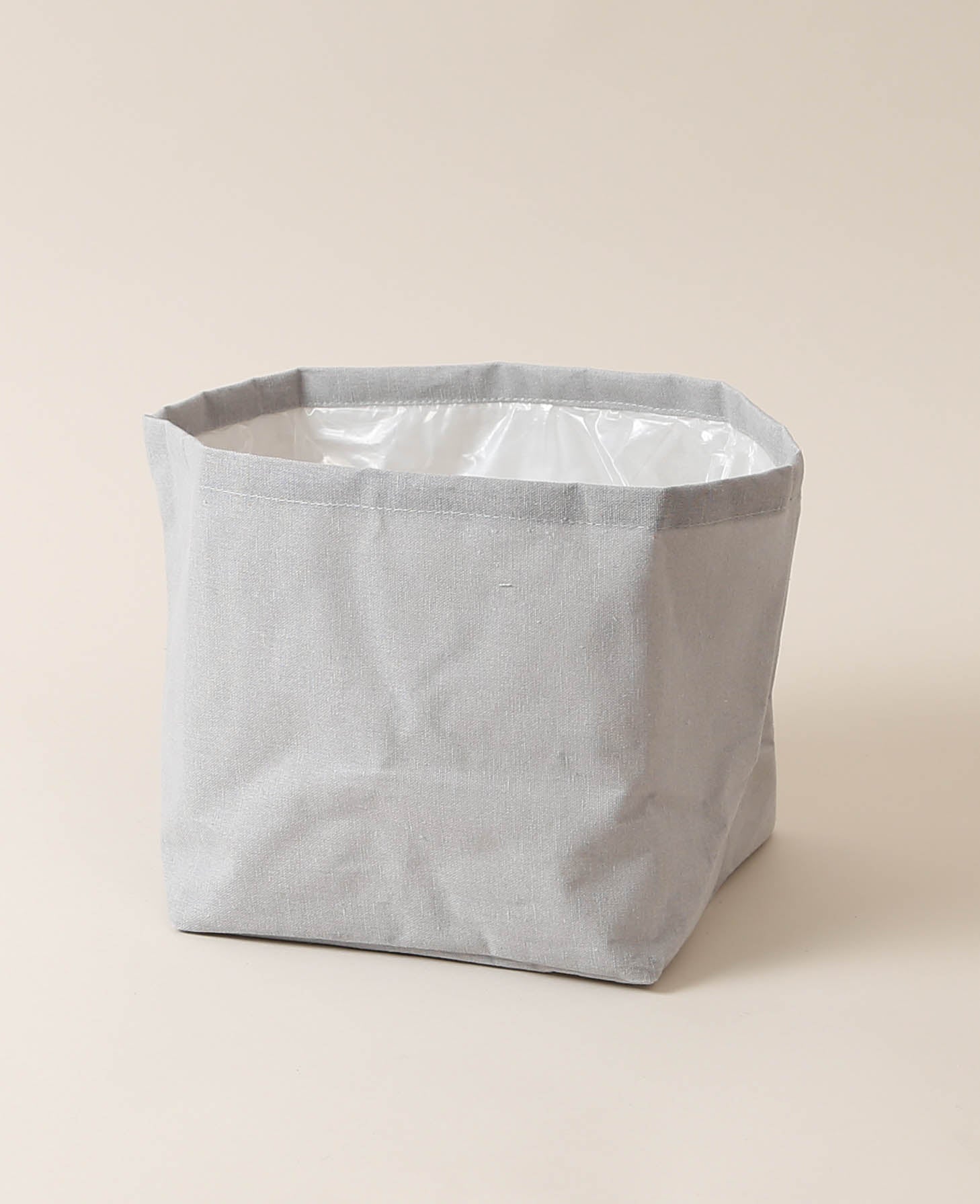 Grauer Stoffkorb mit eingearbeiteter Folie und Print, 21 x 21 cm