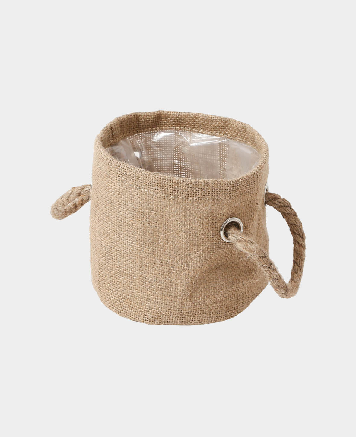 Jutekörbchen / Stoffblumentopf mit eingearbeiteter Folie und Kord Griff, Ø 13 cm x H 14 cm