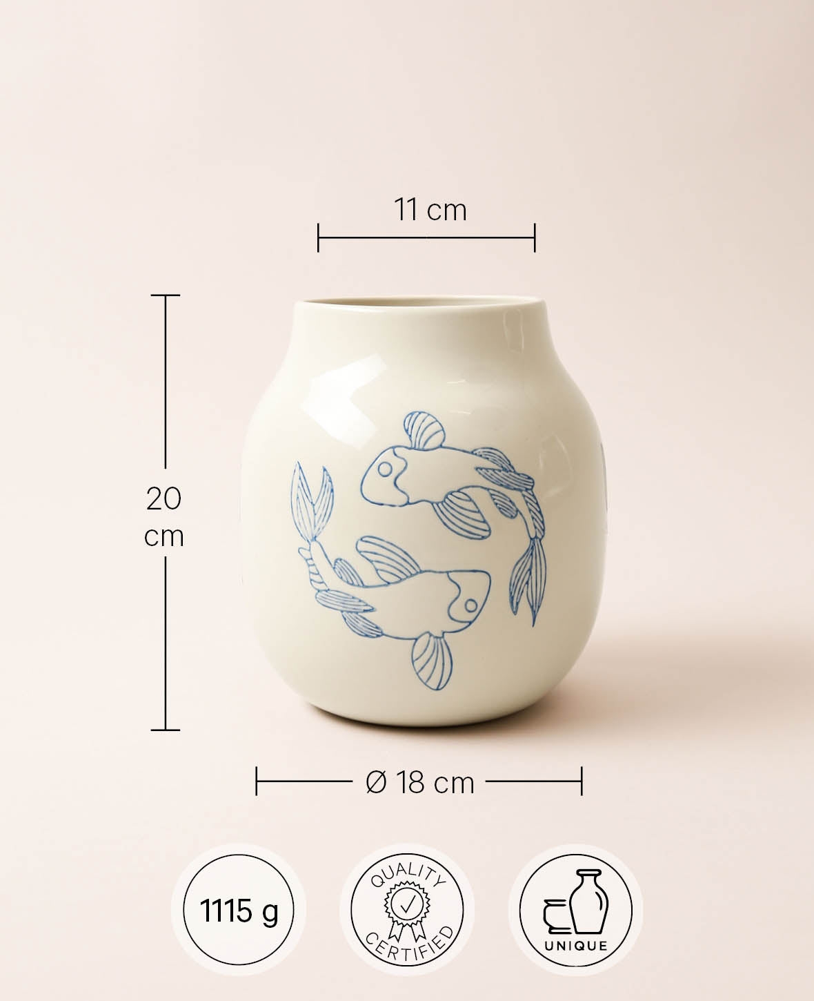 Ceramic vase Koy Fish, D18x20 cm