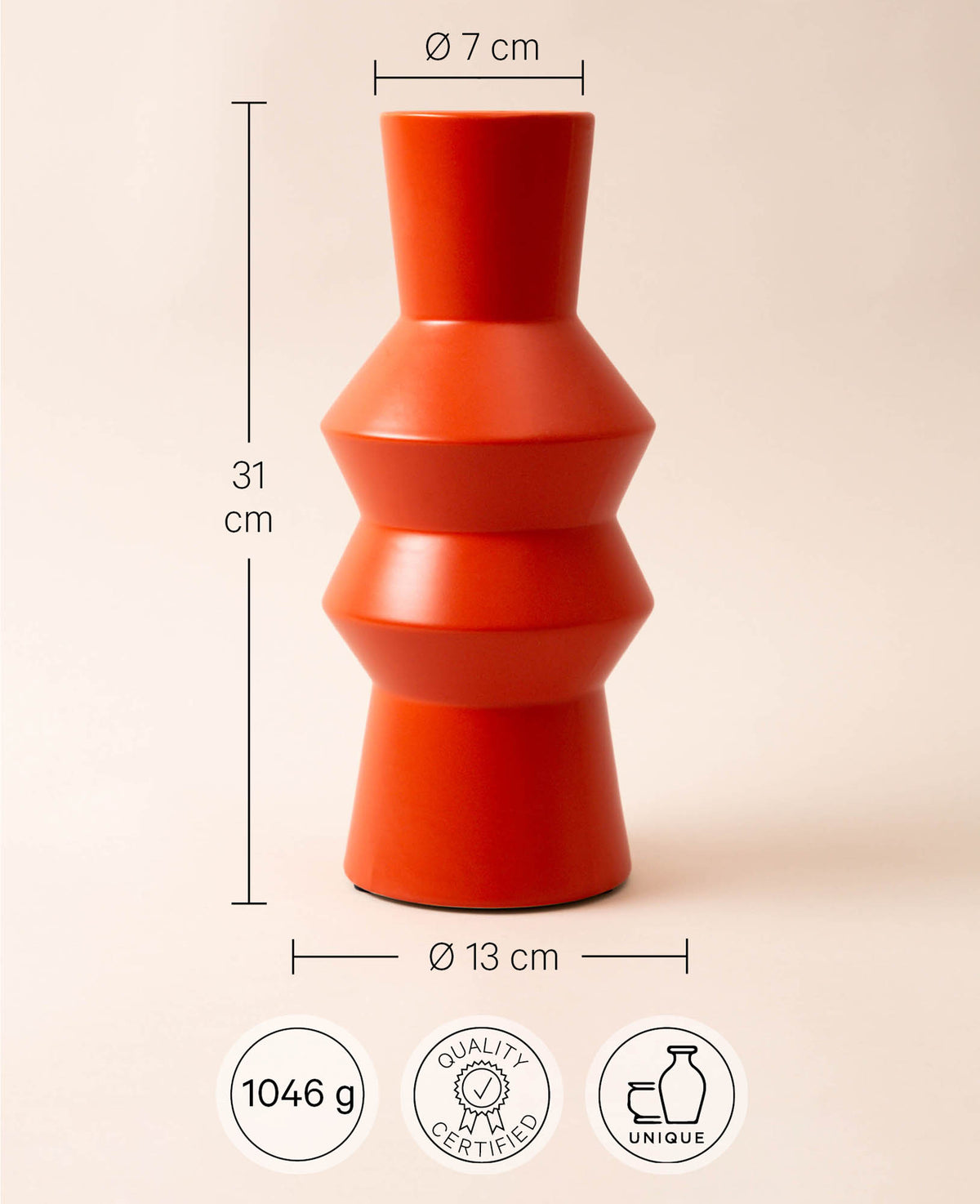 Grosse Vase aus Keramik in Orange, Ø 13 x H 31 cm