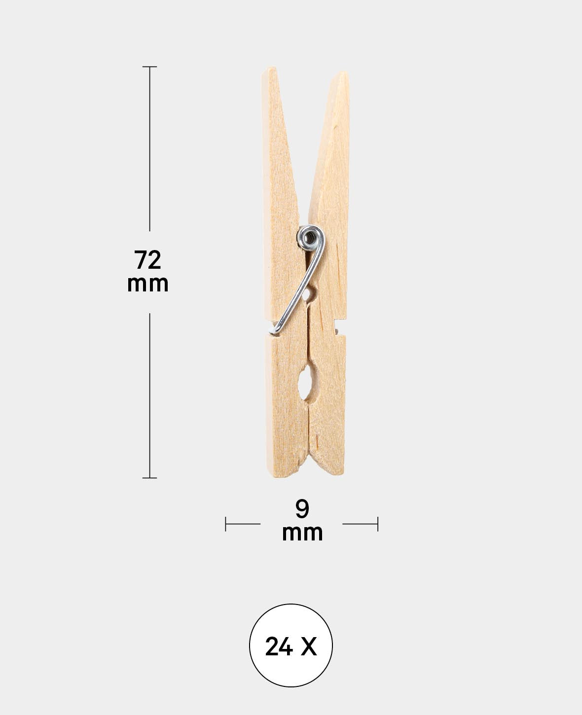 Pinces à linge en bois 72 x 9 mm, 24 pcs.