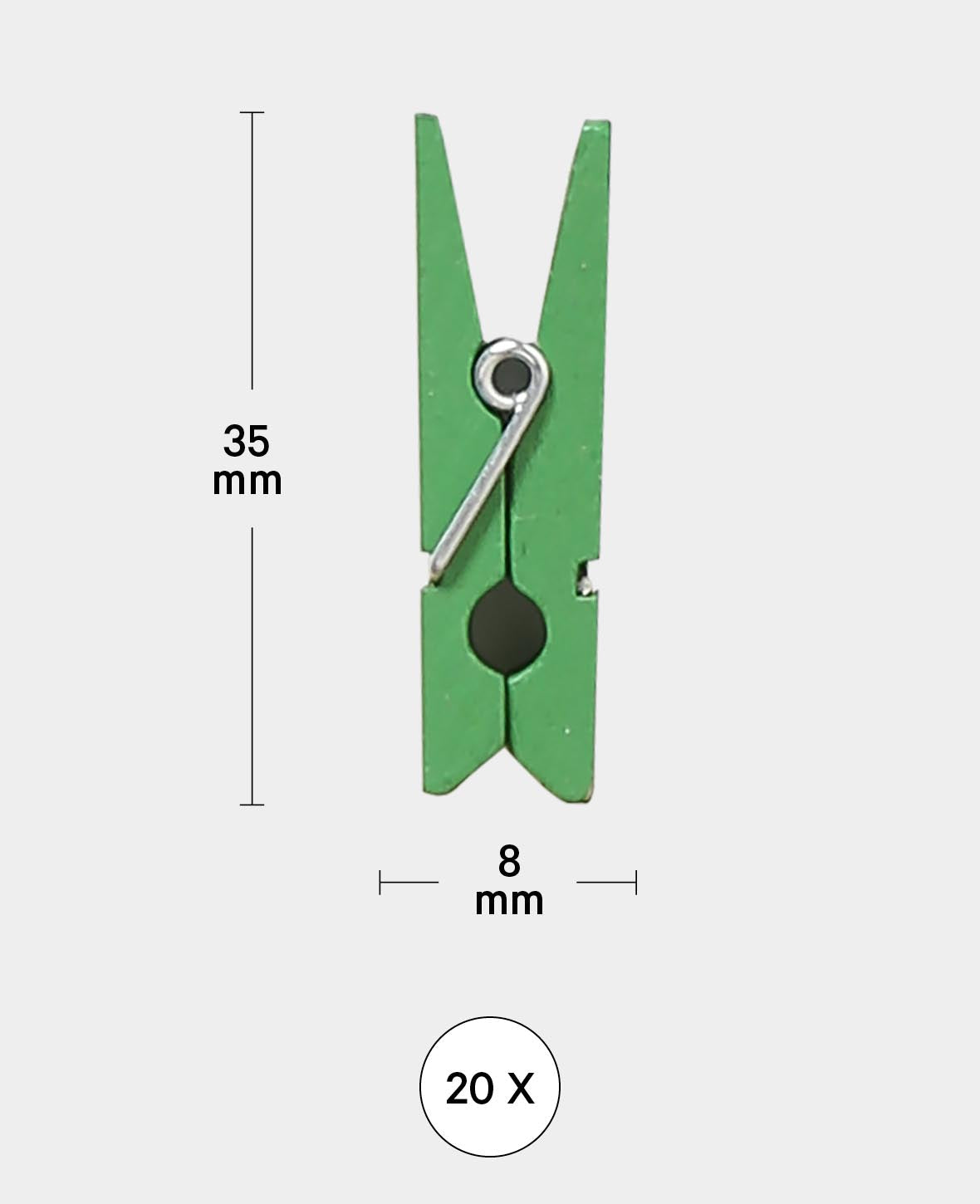 Pinces à linge en bois colorées, 35 x 8 mm, 20 pièces