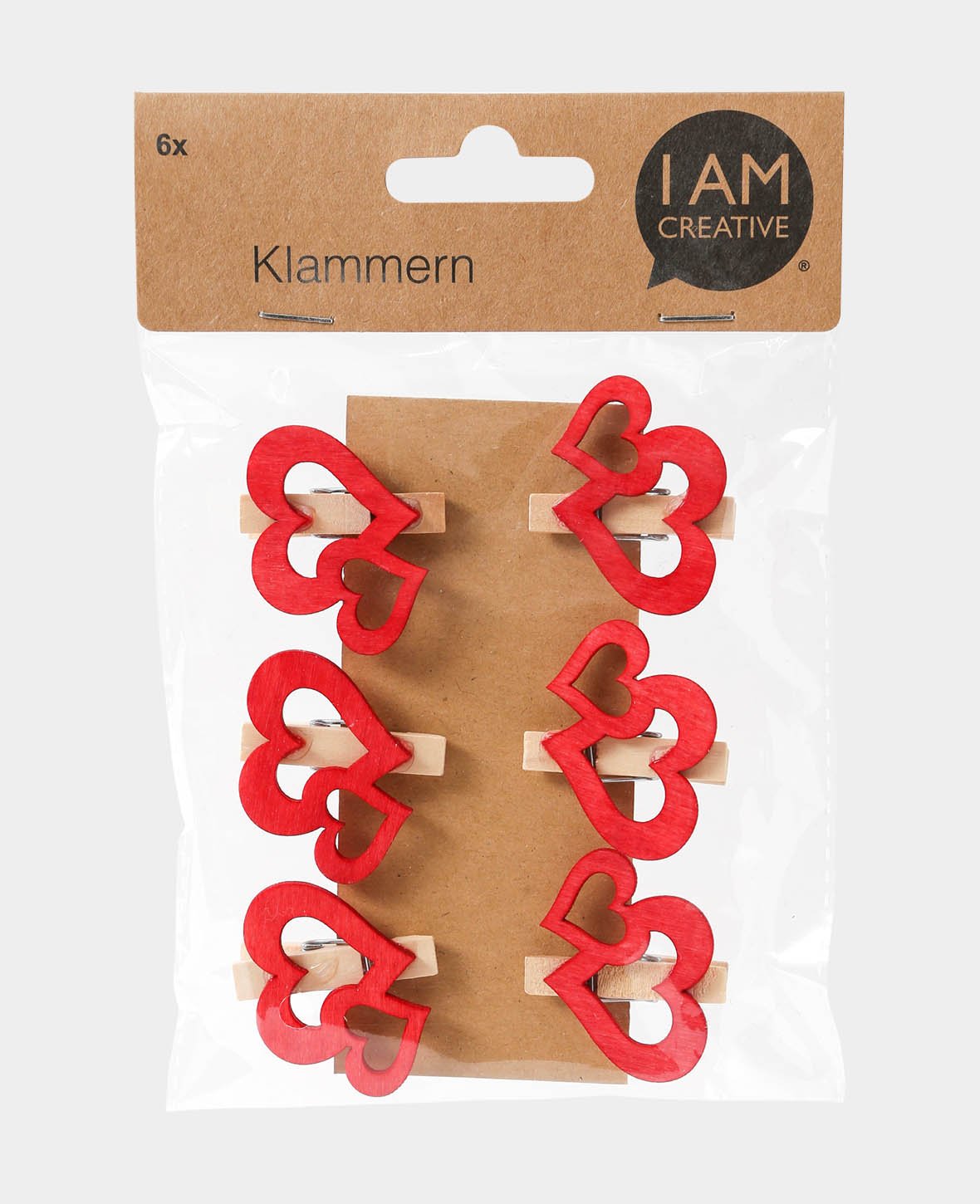 Pince à linge cœur rouge II, 6 pcs.