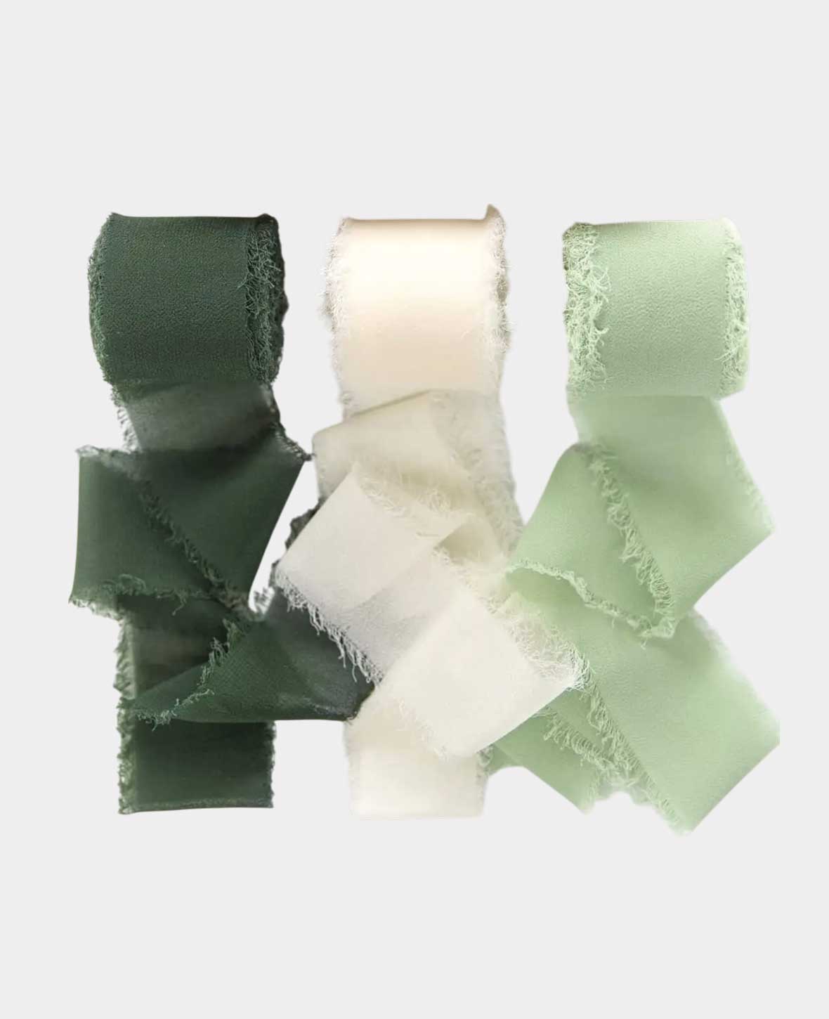 (3er) 4cmx5m Chiffon Geschenkband Deko – Grün/Weiss