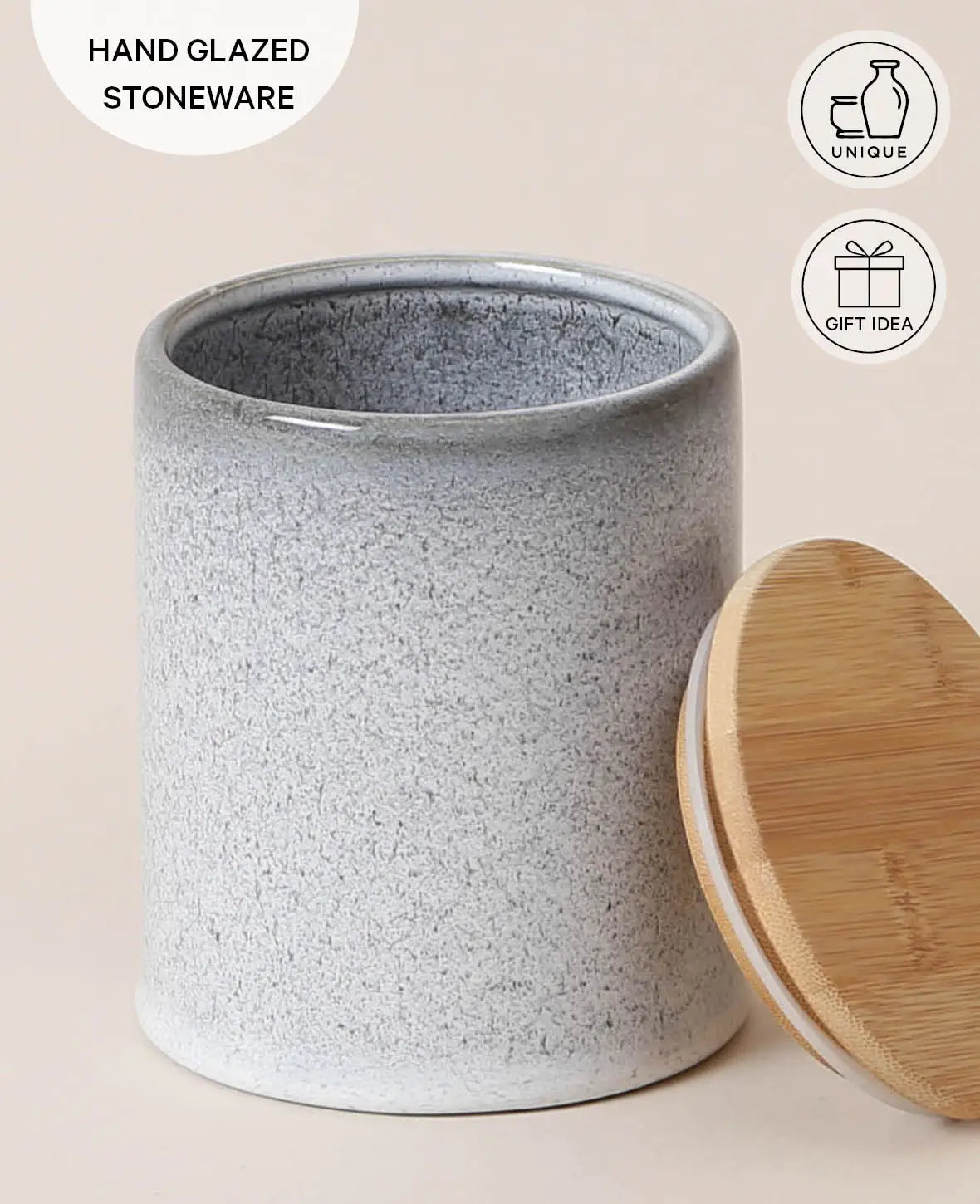 Stone box round, blue/grey, 13cm