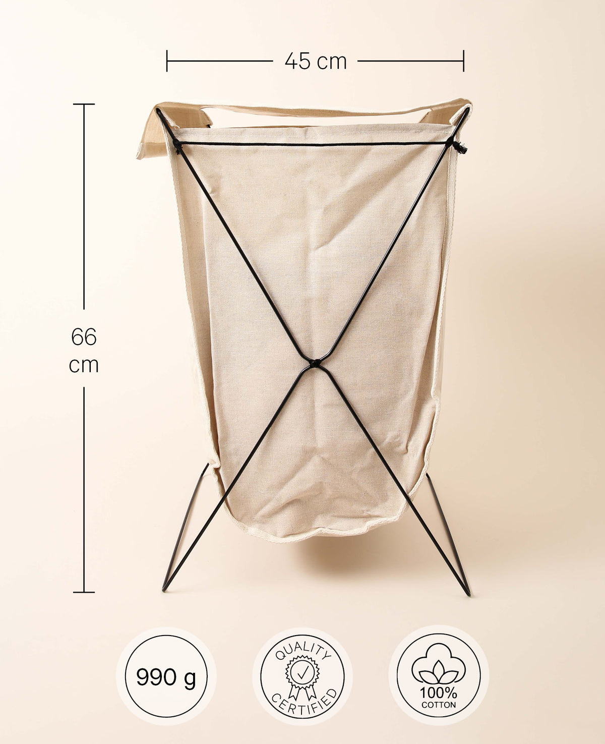 Laundry basket with metal, 45x40xH66cm