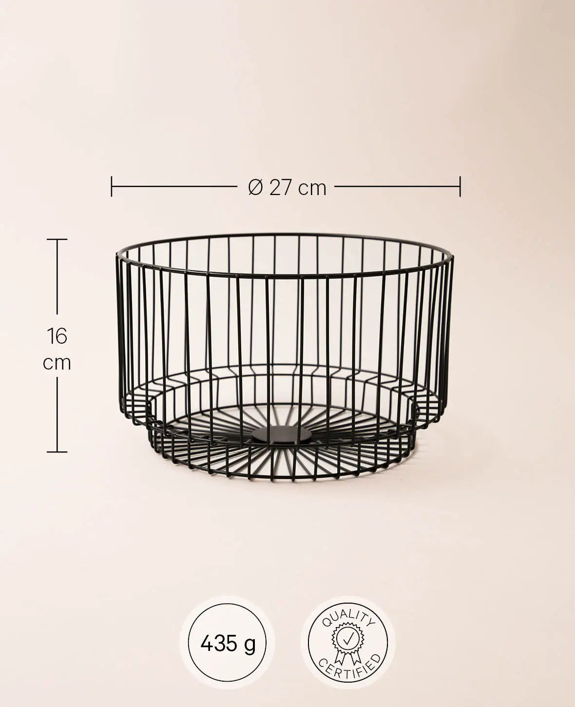 Metal basket, round, black, D27cm