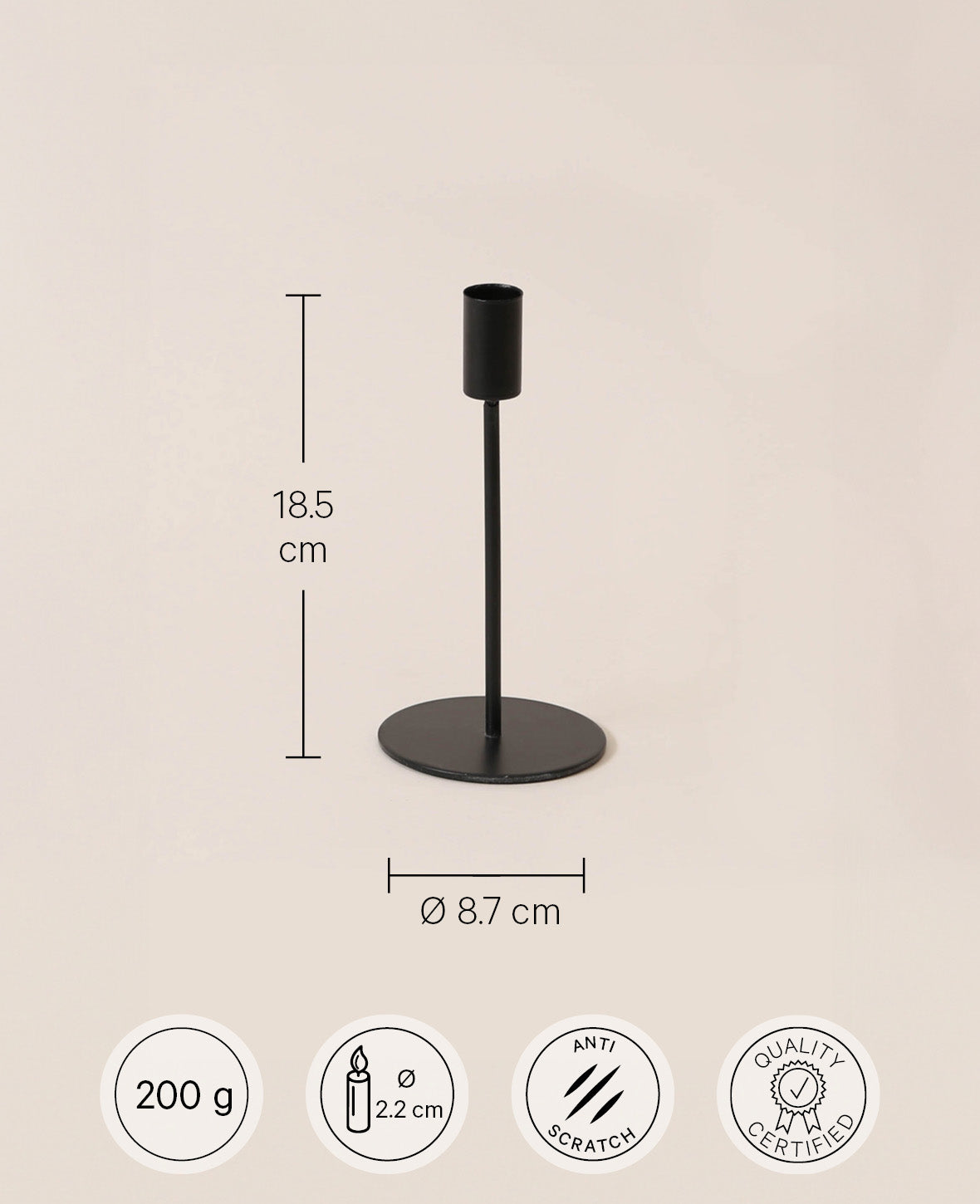 Bougeoir, noir, 18cm