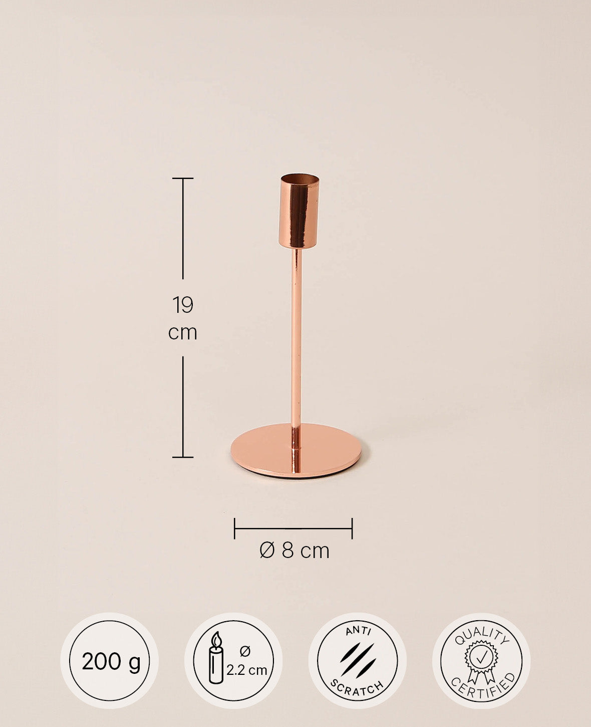 Kerzenständer für Stabkerzen in Kupfer, 17.5 cm