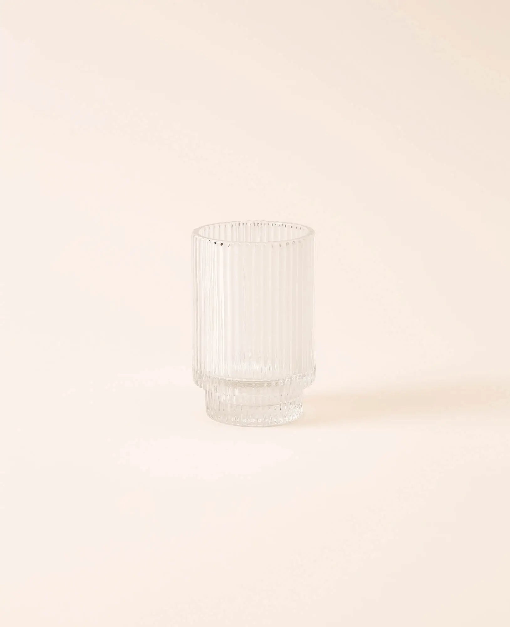 Teelicht Glas mit Rillen, Ø 8.5 x H 13 cm