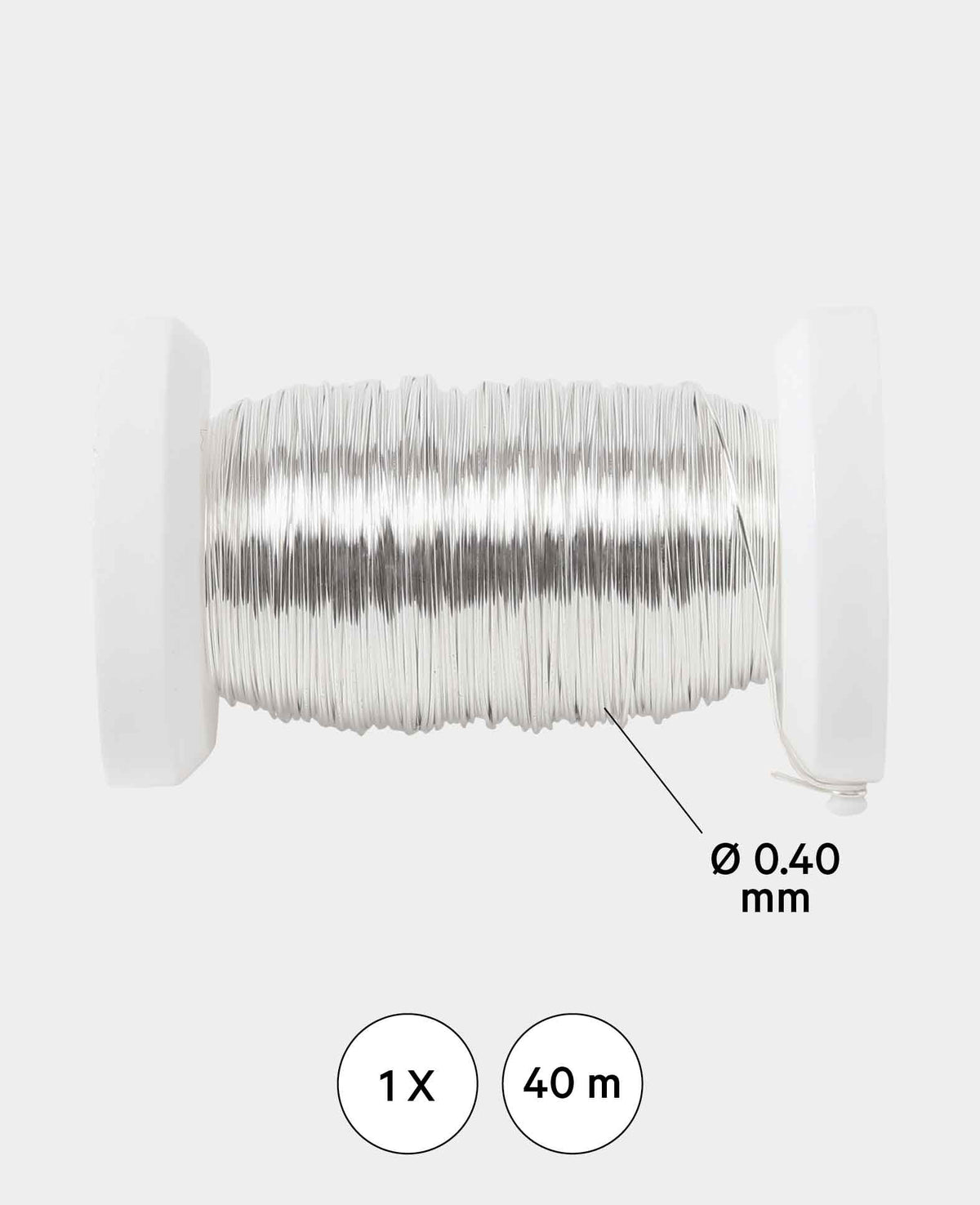 Silberdraht, Metalldraht für Bastelarbeiten, DIY-Dekorationen, Schmuck und zum Binden von Blumen, stabil, sehr biegsam, Silber, 0.40 mm x 40 m