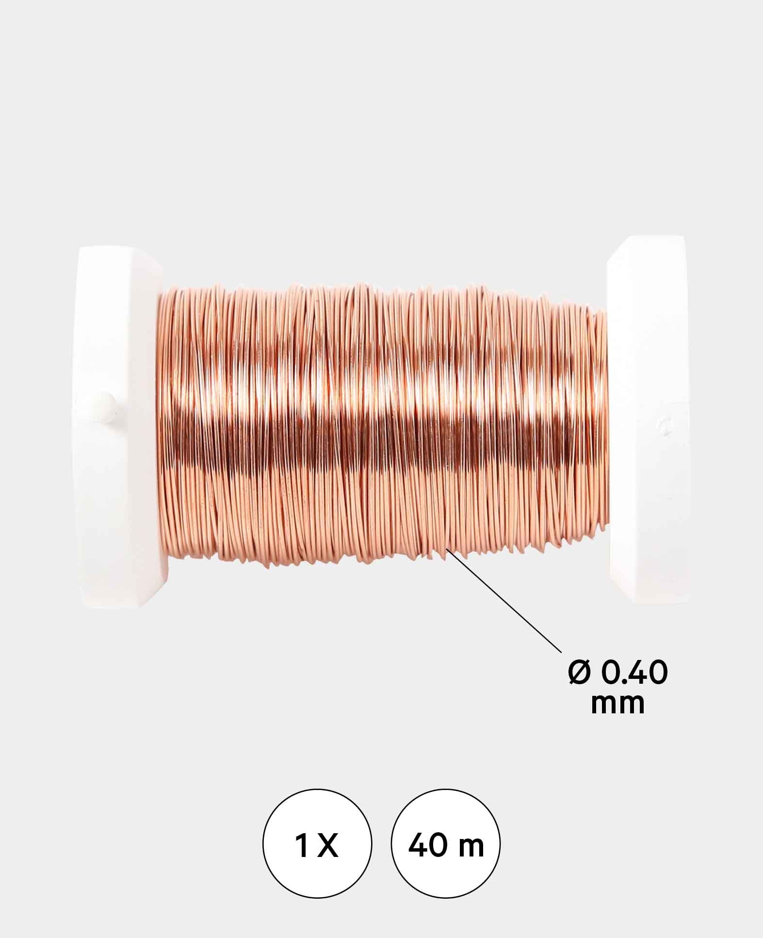 Kupferdraht, Metalldraht für Bastelarbeiten, DIY-Dekorationen und Schmuck, Kupfer-Gold, 0.40 mm x 40 m