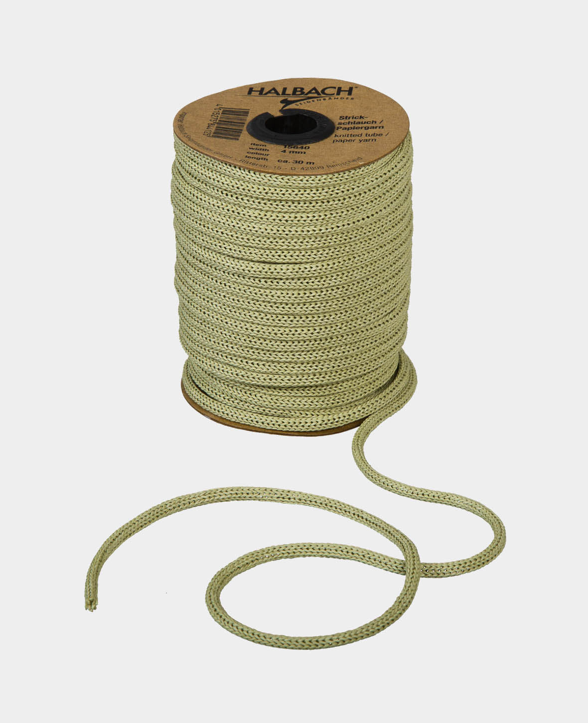 Tube tricoté en fil de papier, ø 4 mm x 30 m, vert clair