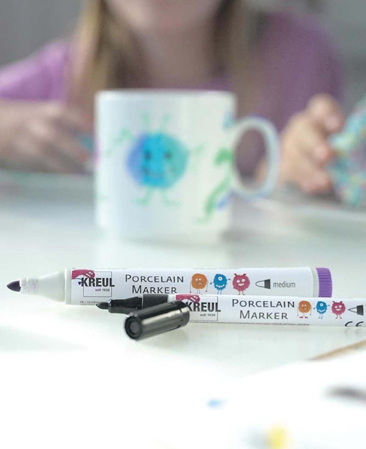 Kit feutres porcelaine Junior, 4 feutres, 1 tasse en porcelaine