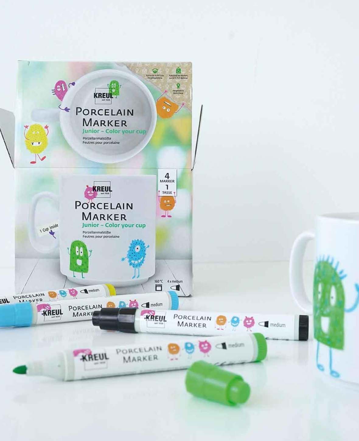 Kit feutres porcelaine Junior, 4 feutres, 1 tasse en porcelaine