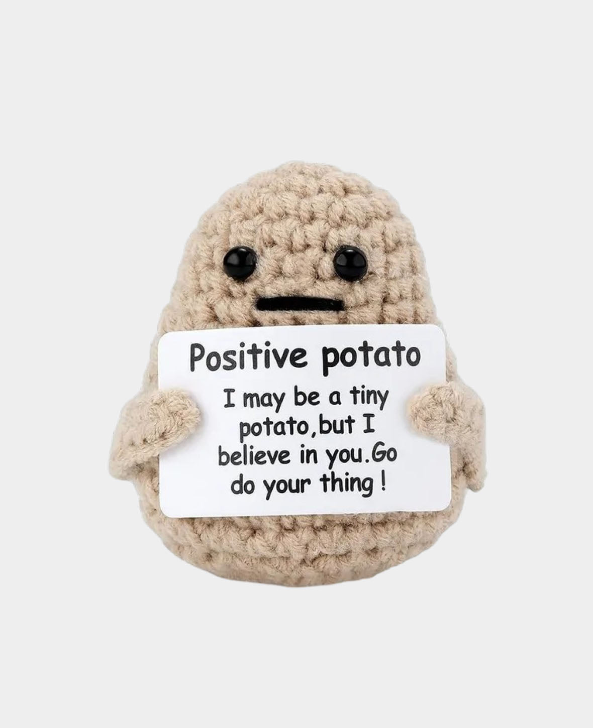 Positive Potato, Gehäkeltes Mini Plüschtier / Glücksbringer, Braun, 7.5 x 5.5 cm