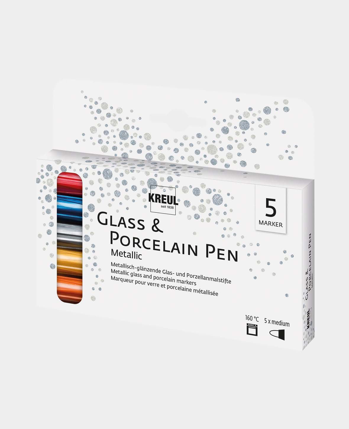KREUL Glass & Porcelain Pen Metallic medium, set of 5