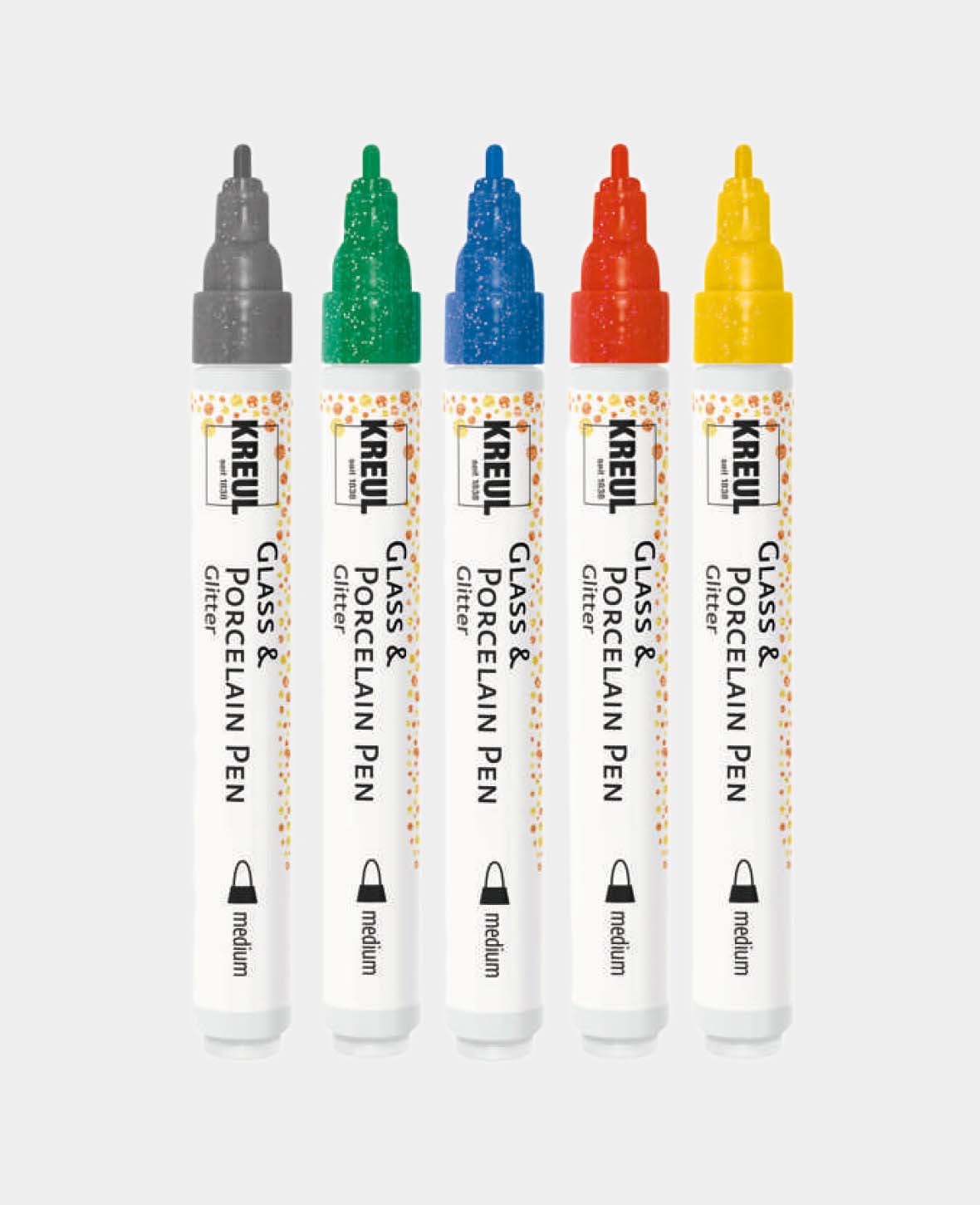 KREUL Glass & Porcelain Pen Glitter medium, set of 5