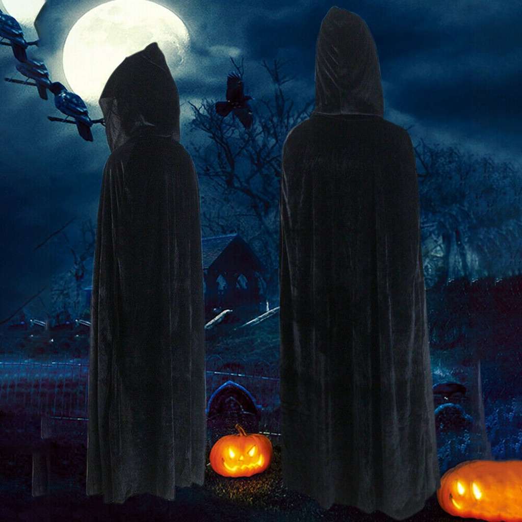 Adult Carnival Costume Vampire Cape Cloak with Hood, Black, 165cm