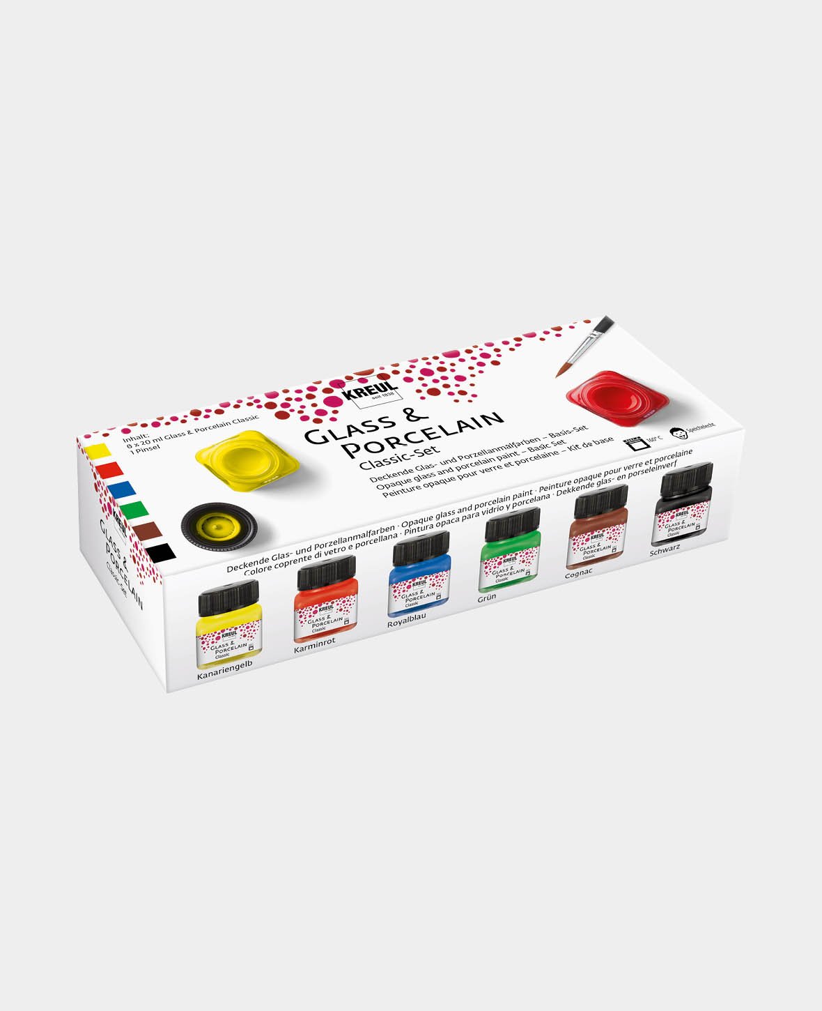 KREUL Glass & Porcelain Paint, Classic Color Set, 6 x 20 ml incl. brush